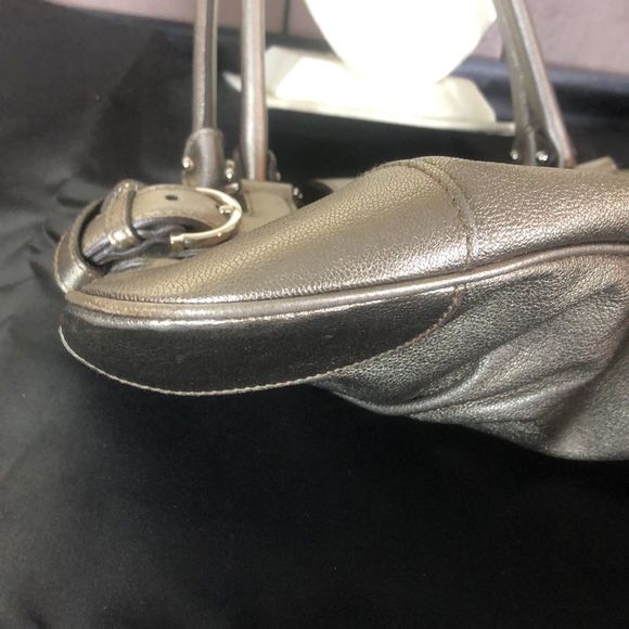 SALVATORE FERRAGAMO Gancini Metallic Silver Grey Leather Hand Bag Like New Cndtn - Picture 13 of 17